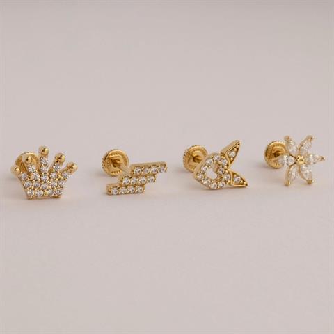 Dianora Piercing-14 Ayar Altın Markis Taşlı Çiçek Helix Kıkırdak Piercing-Helix Piercing-7-Milagron.com