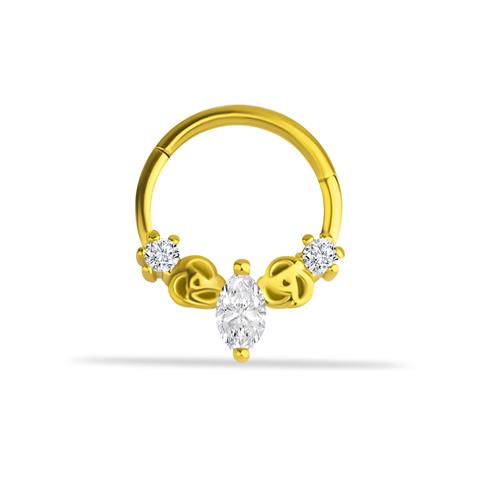 14 Ayar Altın Markis Taşlı Gül Motifli Minimal Halka Piercing