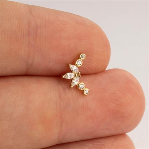 Dianora Piercing-14 Ayar Altın Markis Taşlı Helix Kıkırdak Piercing-Helix Piercing-5-Milagron.com