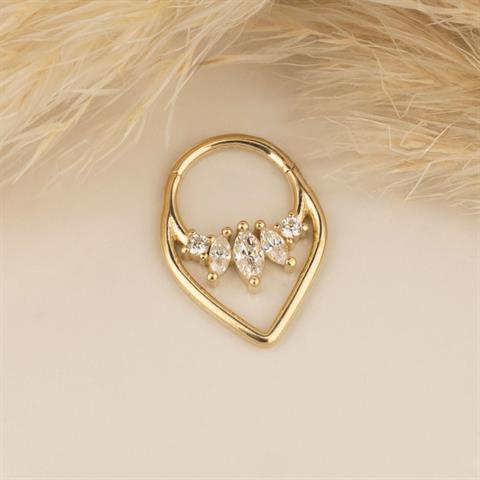 14 Ayar Altın Markis Taşlı Köşeli Minimal Halka Piercing