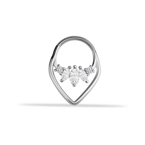 14 Ayar Altın Markis Taşlı Köşeli Minimal Halka Piercing