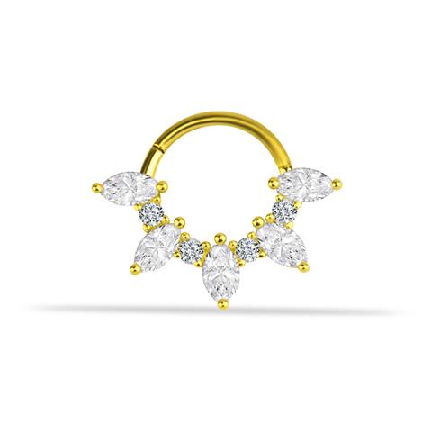 14 Ayar Altın Markis Taşlı Minimal Halka Piercing