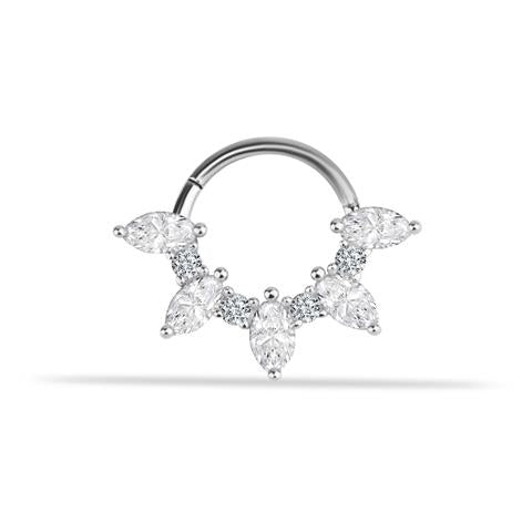 14 Ayar Altın Markis Taşlı Minimal Halka Piercing
