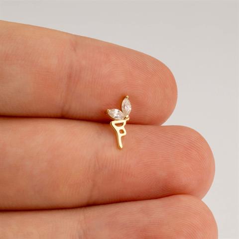 Dianora Piercing-14 Ayar Altın Markis Taşlı Peri Tragus Piercing-Tragus Piercing-5-Milagron.com