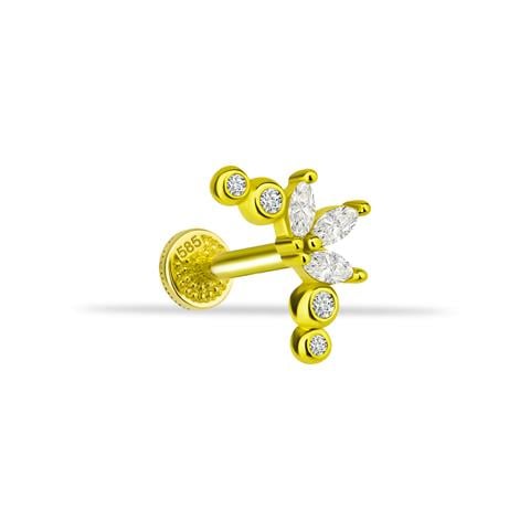 Dianora Piercing-14 Ayar Altın Markis Taşlı Tragus Piercing-Tragus Piercing-1-Milagron.com