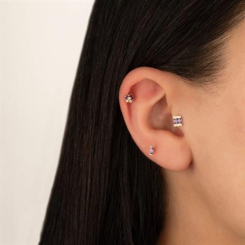 Dianora Piercing-14 Ayar Altın Mor Taşlı Minimal Tragus Piercing-Tragus Piercing-4-Milagron.com
