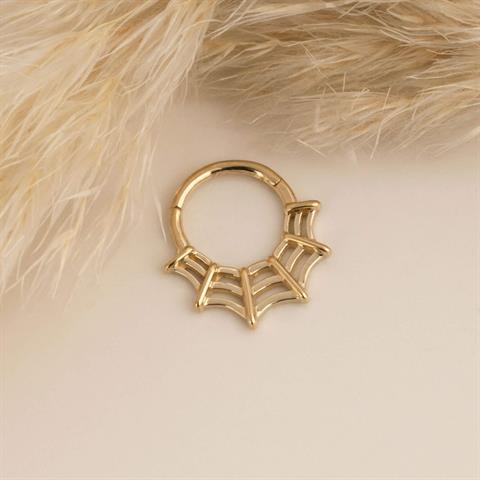 14 Ayar Altın Örümcek Ağı Motifli Minimal Halka Piercing
