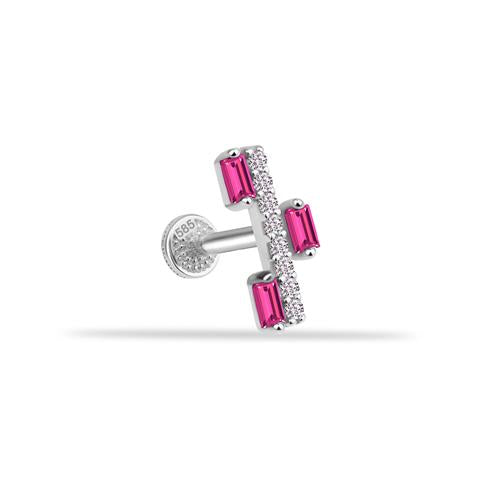 Dianora Piercing-14 Ayar Altın Pembe Baget Taşlı Minimal Tragus Piercing-Tragus Piercing-3-Milagron.com