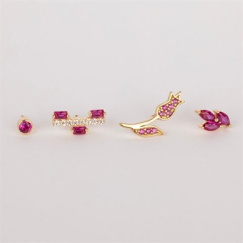 Dianora Piercing-14 Ayar Altın Pembe Taşlı Çiçek Minimal Tragus Piercing-Tragus Piercing-6-Milagron.com