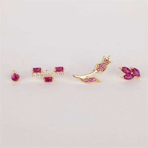 Dianora Piercing-14 Ayar Altın Pembe Taşlı Çiçek Minimal Tragus Piercing-Tragus Piercing-9-Milagron.com