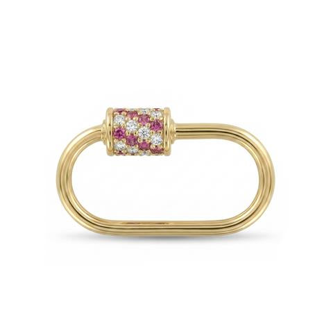 14 Ayar Altın Pembe Taşlı İNce Charm Kilidi Carabiner