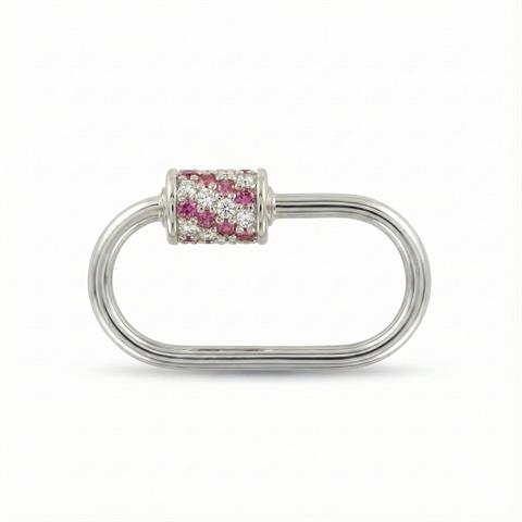 14 Ayar Altın Pembe Taşlı İNce Charm Kilidi Carabiner