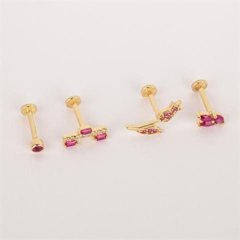 Dianora Piercing-14 Ayar Altın Pembe Tektaşlı Minimal Tragus Piercing-Tragus Piercing-7-Milagron.com