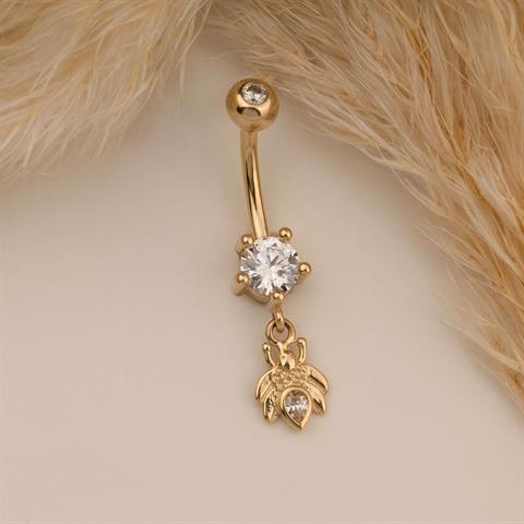 14 Ayar Altın Taşlı Arı Sallantılı Göbek Piercing