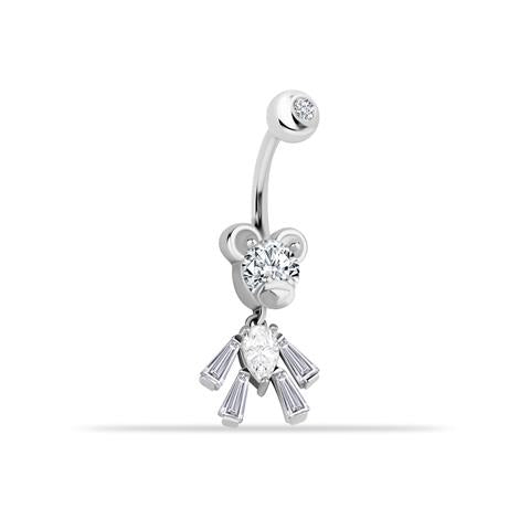 14 Ayar Altın Taşlı Ayıcık Motifli Sallantılı Göbek Piercing