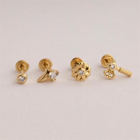 Dianora Piercing-14 Ayar Altın Taşlı Balta Helix Kıkırdak Piercing-Helix Piercing-7-Milagron.com