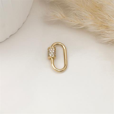 14 Ayar Altın Taşlı Charm Kilidi Carabiner