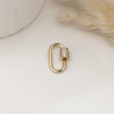 14 Ayar Altın Taşlı Charm Kilidi Carabiner