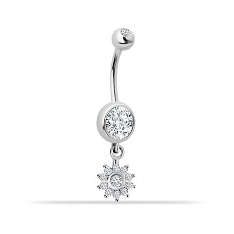 14 Ayar Altın Taşlı Çiçek Sallantılı Göbek Piercing