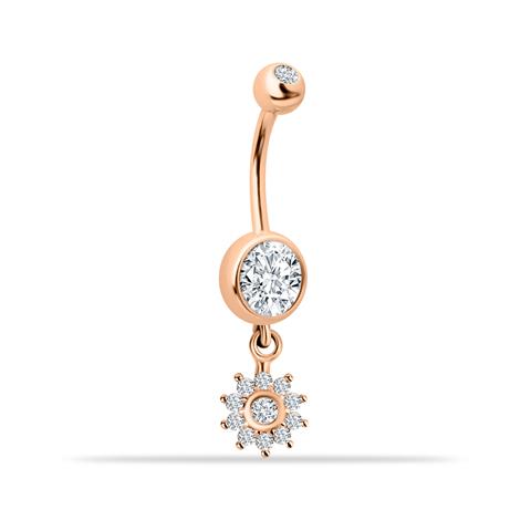 14 Ayar Altın Taşlı Çiçek Sallantılı Göbek Piercing