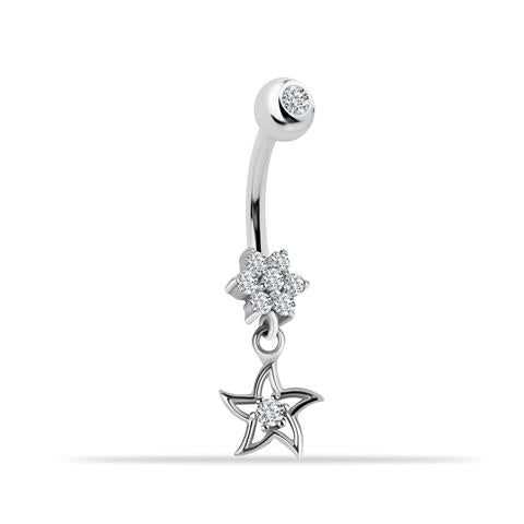 14 Ayar Altın Taşlı Çiçek Ve Yıldız Sallantılı Göbek Piercing