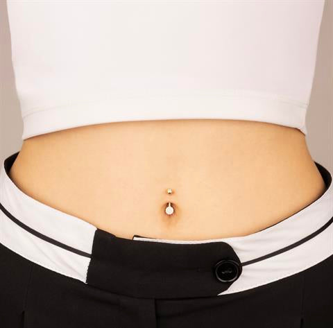 14 Ayar Altın Taşlı Daire Motifli Göbek Piercing - 1