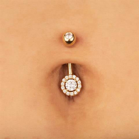 14 Ayar Altın Taşlı Daire Motifli Göbek Piercing - 1