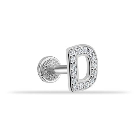 Dianora Piercing-14 Ayar Altın Taşlı Düz D Harfi Tragus Piercing-Tragus Piercing-3-Milagron.com