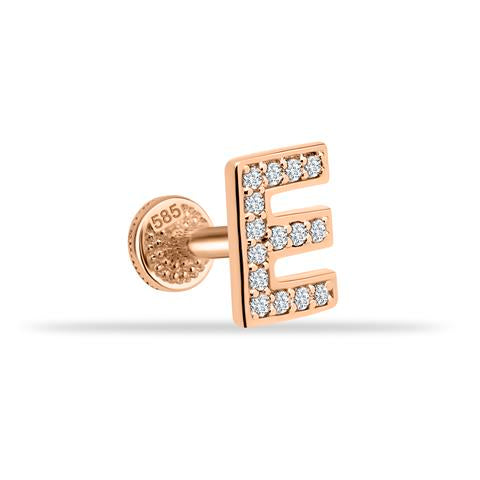 Dianora Piercing-14 Ayar Altın Taşlı Düz E Harfi Tragus Piercing-Tragus Piercing-2-Milagron.com