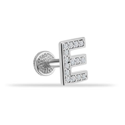 Dianora Piercing-14 Ayar Altın Taşlı Düz E Harfi Tragus Piercing-Tragus Piercing-3-Milagron.com