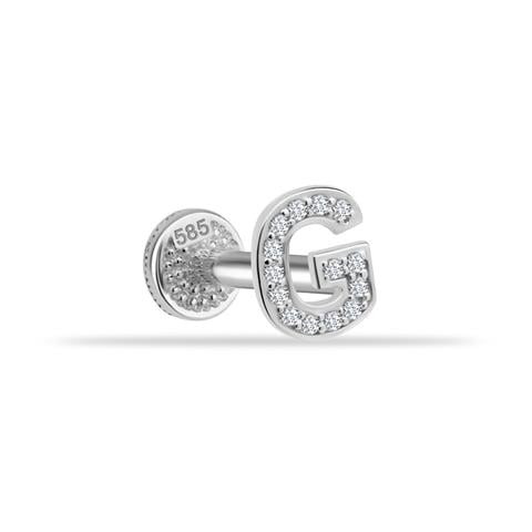 Dianora Piercing-14 Ayar Altın Taşlı Düz G Harfi Tragus Piercing-Tragus Piercing-3-Milagron.com