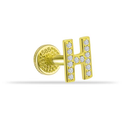 Dianora Piercing-14 Ayar Altın Taşlı Düz H Harfi Tragus Piercing-Tragus Piercing-1-Milagron.com