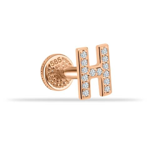 Dianora Piercing-14 Ayar Altın Taşlı Düz H Harfi Tragus Piercing-Tragus Piercing-2-Milagron.com
