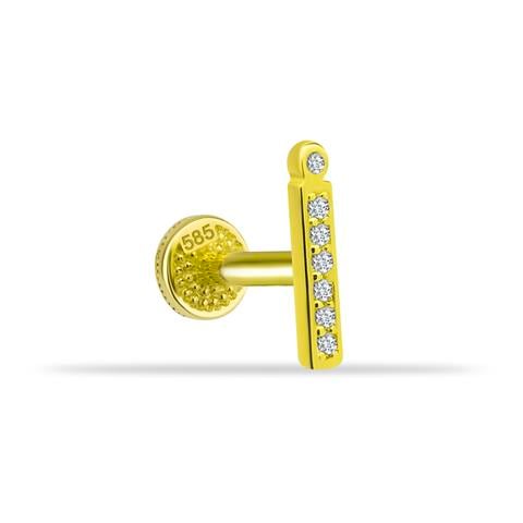 Dianora Piercing-14 Ayar Altın Taşlı Düz İ Harfi Tragus Piercing-Tragus Piercing-1-Milagron.com