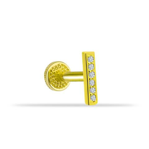 Dianora Piercing-14 Ayar Altın Taşlı Düz I Harfi Tragus Piercing-Tragus Piercing-1-Milagron.com