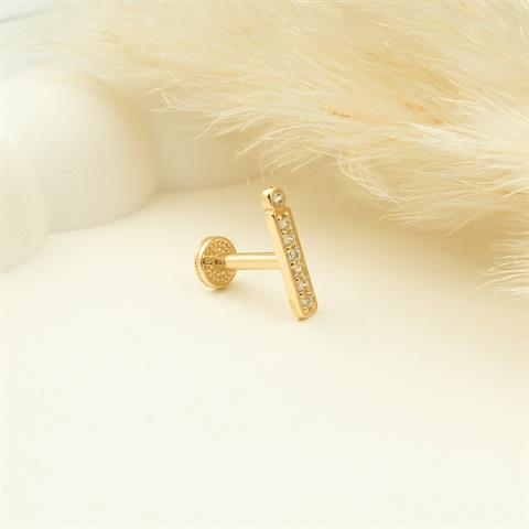 Dianora Piercing-14 Ayar Altın Taşlı Düz İ Harfi Tragus Piercing-Tragus Piercing-5-Milagron.com