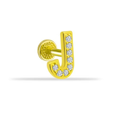 Dianora Piercing-14 Ayar Altın Taşlı Düz J Harfi Tragus Piercing-Tragus Piercing-1-Milagron.com