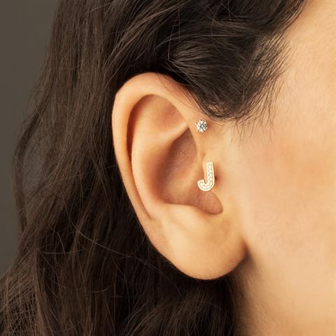 Dianora Piercing-14 Ayar Altın Taşlı Düz J Harfi Tragus Piercing-Tragus Piercing-4-Milagron.com