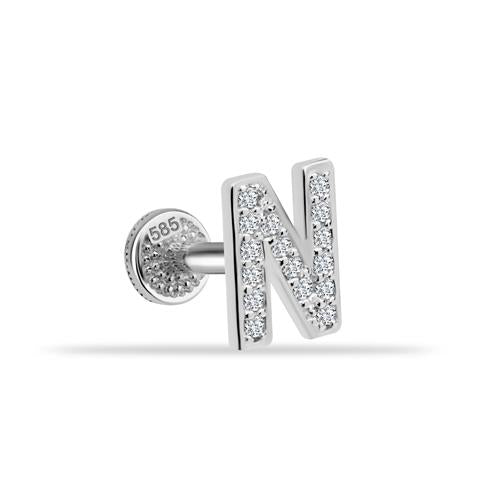 Dianora Piercing-14 Ayar Altın Taşlı Düz N Harfi Tragus Piercing-Tragus Piercing-2-Milagron.com