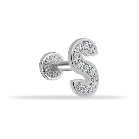 Dianora Piercing-14 Ayar Altın Taşlı Düz S Harfi Tragus Piercing-Taşlı Düz Harf Tragus Piercing-31-Milagron.com