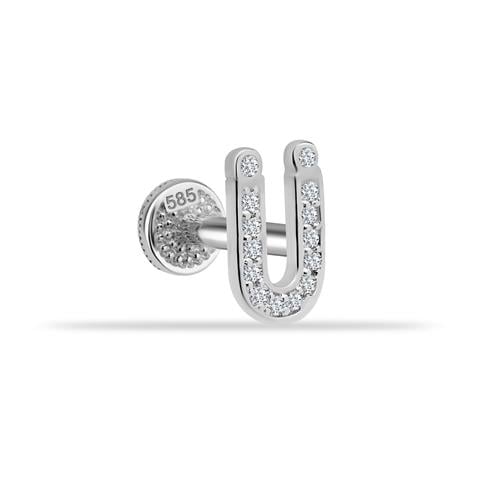 Dianora Piercing-14 Ayar Altın Taşlı Düz Ü Harfi Tragus Piercing-Tragus Piercing-4-Milagron.com