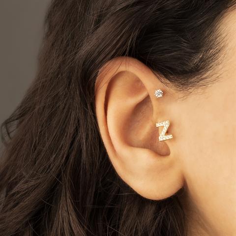 Dianora Piercing-14 Ayar Altın Taşlı Düz Z Harfi Tragus Piercing-Tragus Piercing-4-Milagron.com
