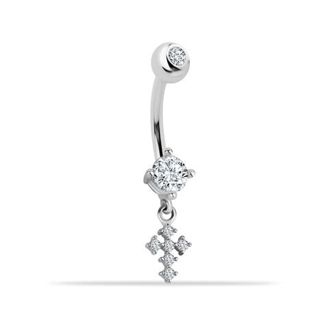 14 Ayar Altın Taşlı Haç Sallantılı Göbek Piercing