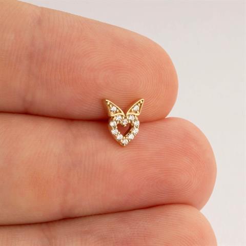 Dianora Piercing-14 Ayar Altın Taşlı Kalp Helix Kıkırdak Piercing-Helix Piercing-5-Milagron.com