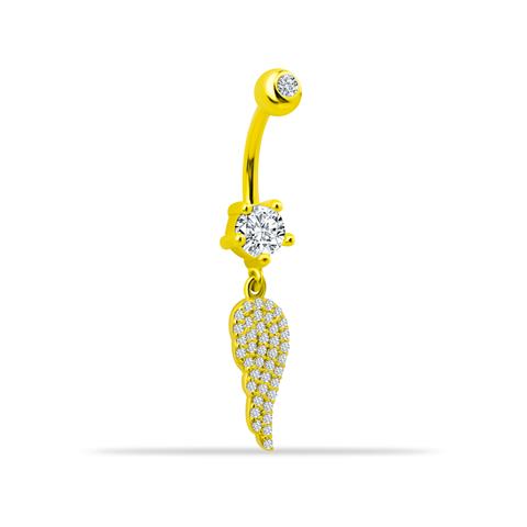 14 Ayar Altın Taşlı Kanat Sallantılı Göbek Piercing