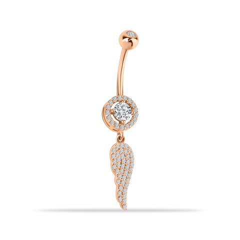 14 Ayar Altın Taşlı Kanat Sallantılı Göbek Piercing - 4