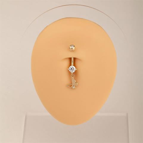 14 Ayar Altın Taşlı Kelebek Sallantılı Göbek Piercing