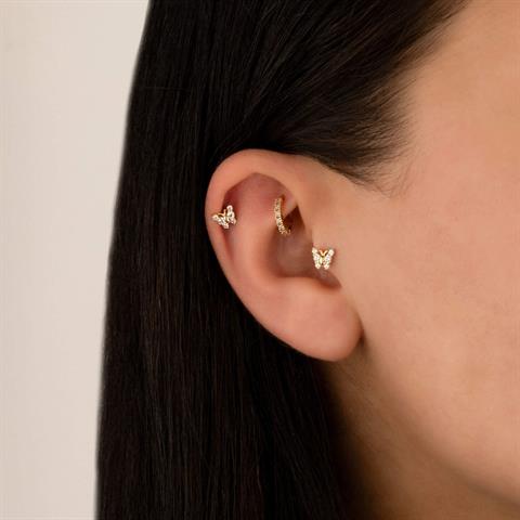 Dianora Piercing-14 Ayar Altın Taşlı Kelebek Tragus Piercing-Tragus Piercing-4-Milagron.com