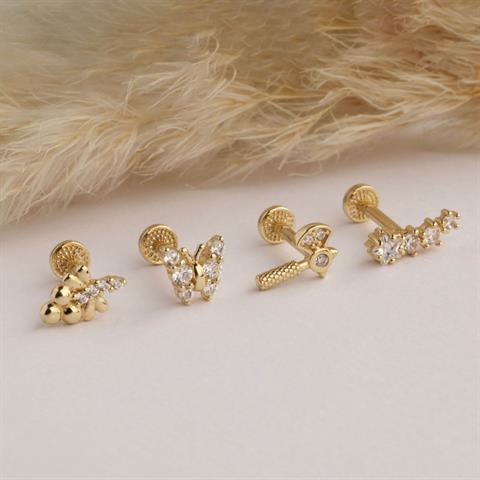Dianora Piercing-14 Ayar Altın Taşlı Kelebek Tragus Piercing-Tragus Piercing-6-Milagron.com