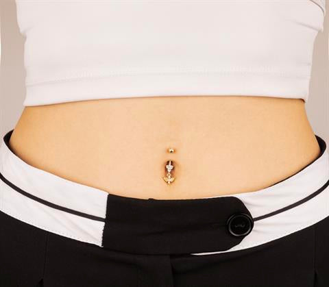 14 Ayar Altın Taşlı Kuş Sallantılı Göbek Piercing - 1